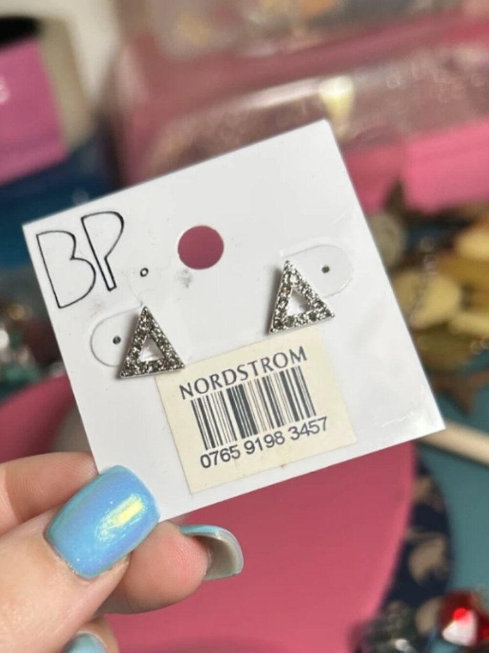 Nordstrom Bomb Party Silver Triangle Open Geometric Post Earrings Pave Crystal